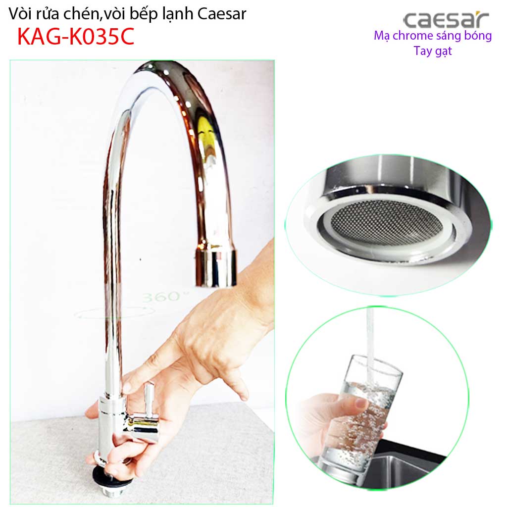 [HCM]Vòi bếp lạnh Caesar  KAG-K035C sales kitchen faucet Vòi rửa chén bát lạnh Vòi chậu Caesar cần cong hiệu suất tốt sử dụng tốt