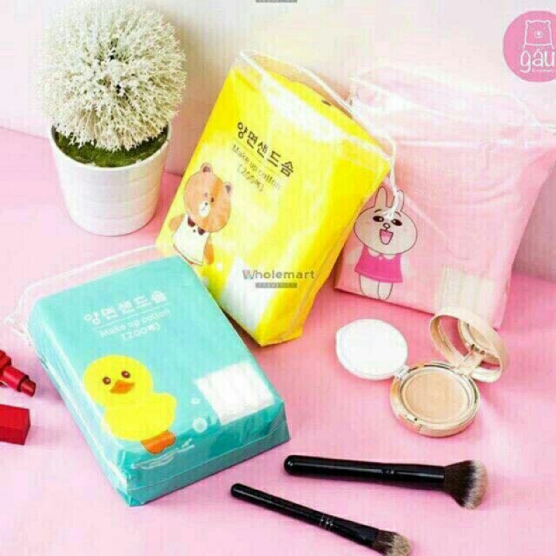 Hộp 200 miếng bông tẩy trang 3 lớp bông tự nhiên gấu thỏ vịt cao cấp