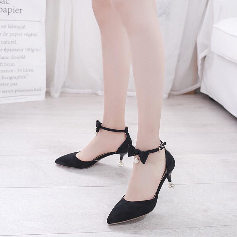 giày cao gót 5 phân gót sục phối nơ