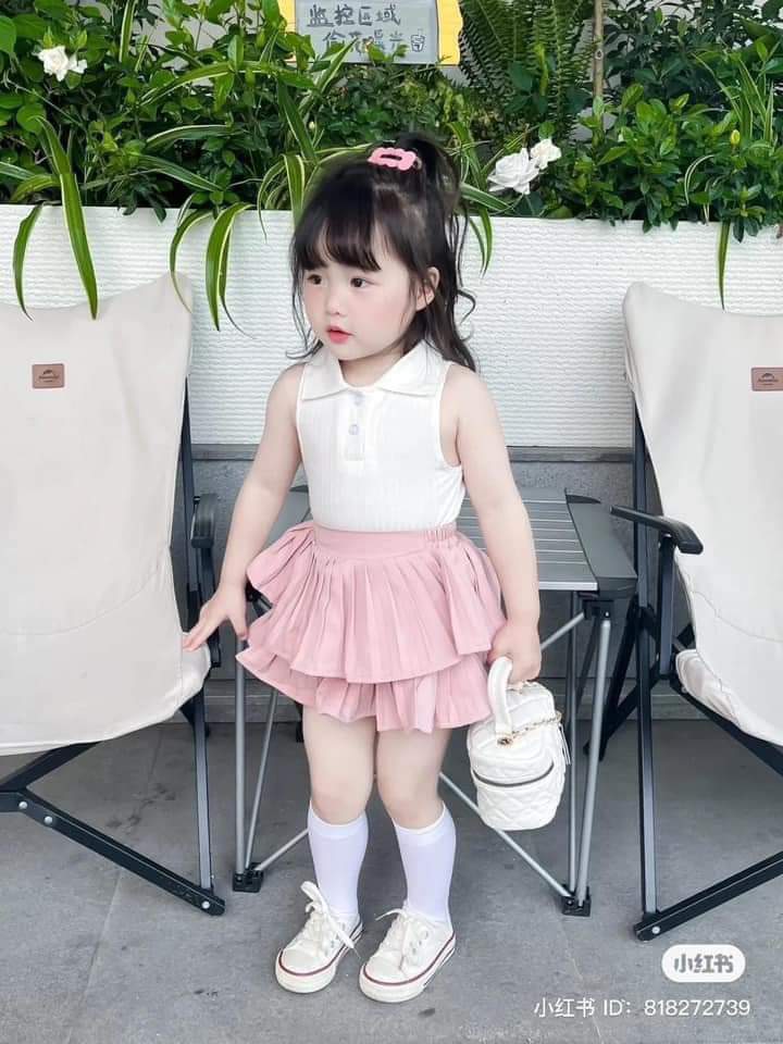 Sét áo và chân váy kaki lotso hot trend sang chảnh cho bé gái 8-40kg
