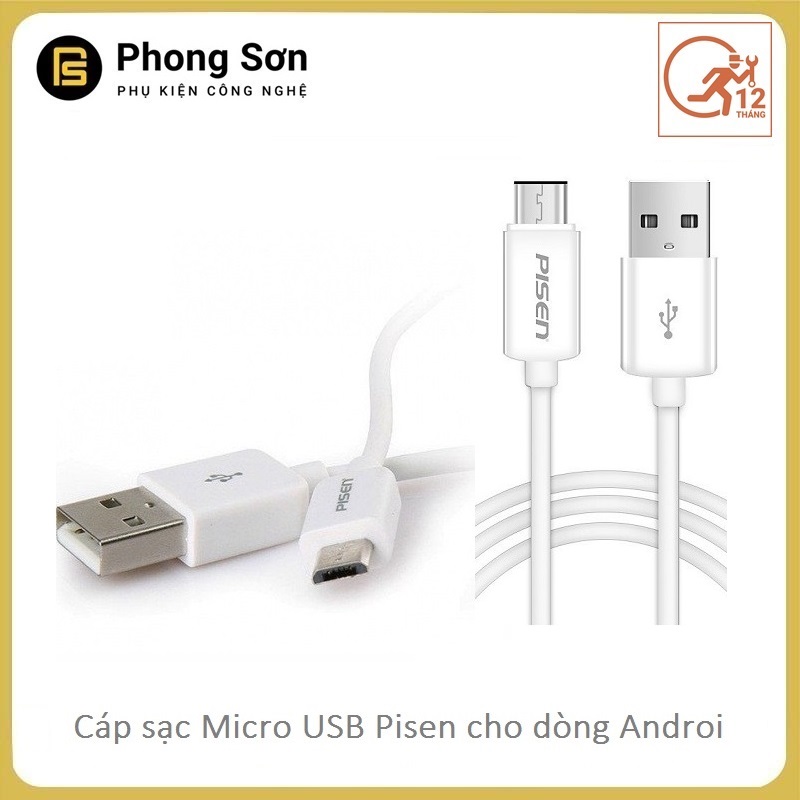 Cáp sạc Micro USB 80cm Pisen cho  Android (Trắng)
