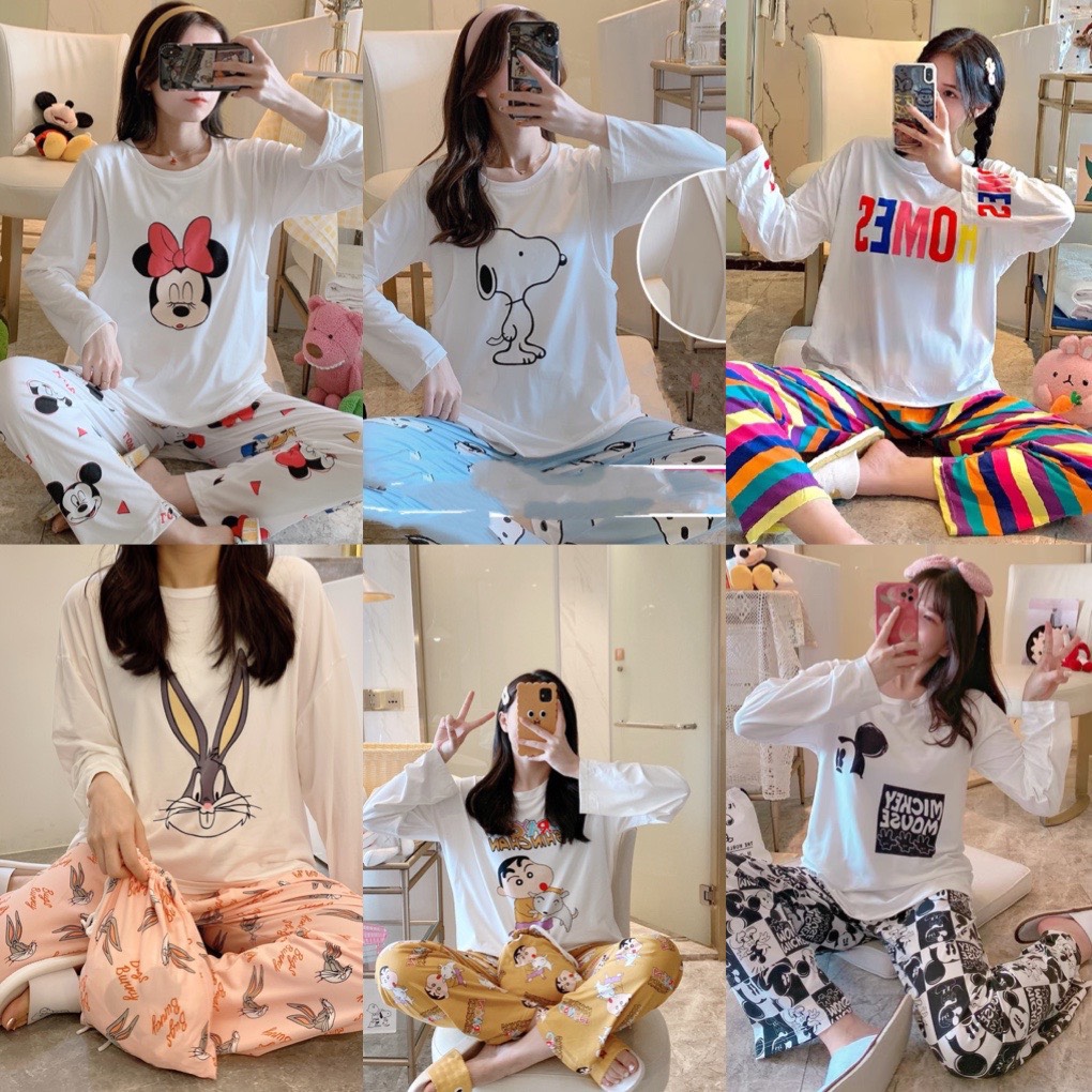 Bộ đồ bầu sau sinh - Bộ ngủ mặc nhà họa tiết hoạt hình chất THUN SỮA thiết kế 2 in 1 cho mẹ bầu mặc nhà và sau sinh BD939