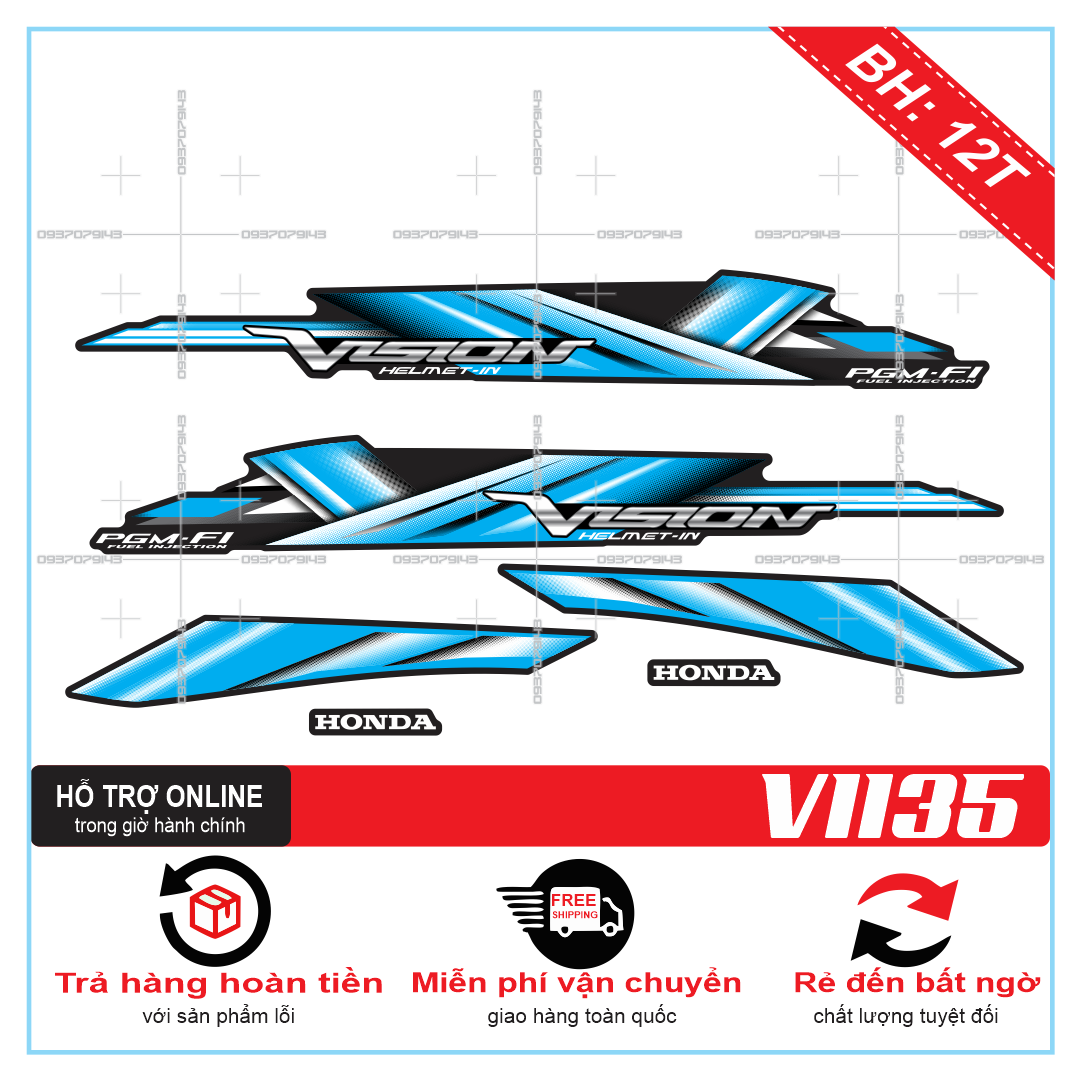 Tem rời vision 2012 mẫu zin xanh đen -decal chống nước - không bay màu