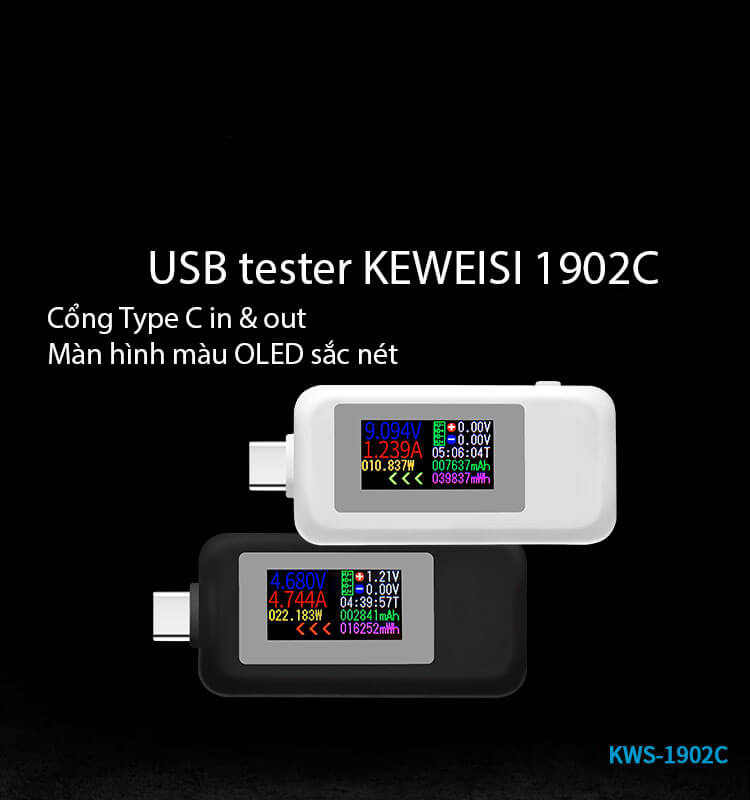 USB tester cổng Type-C KWS-1902c đo dòng điện màn hình OLED