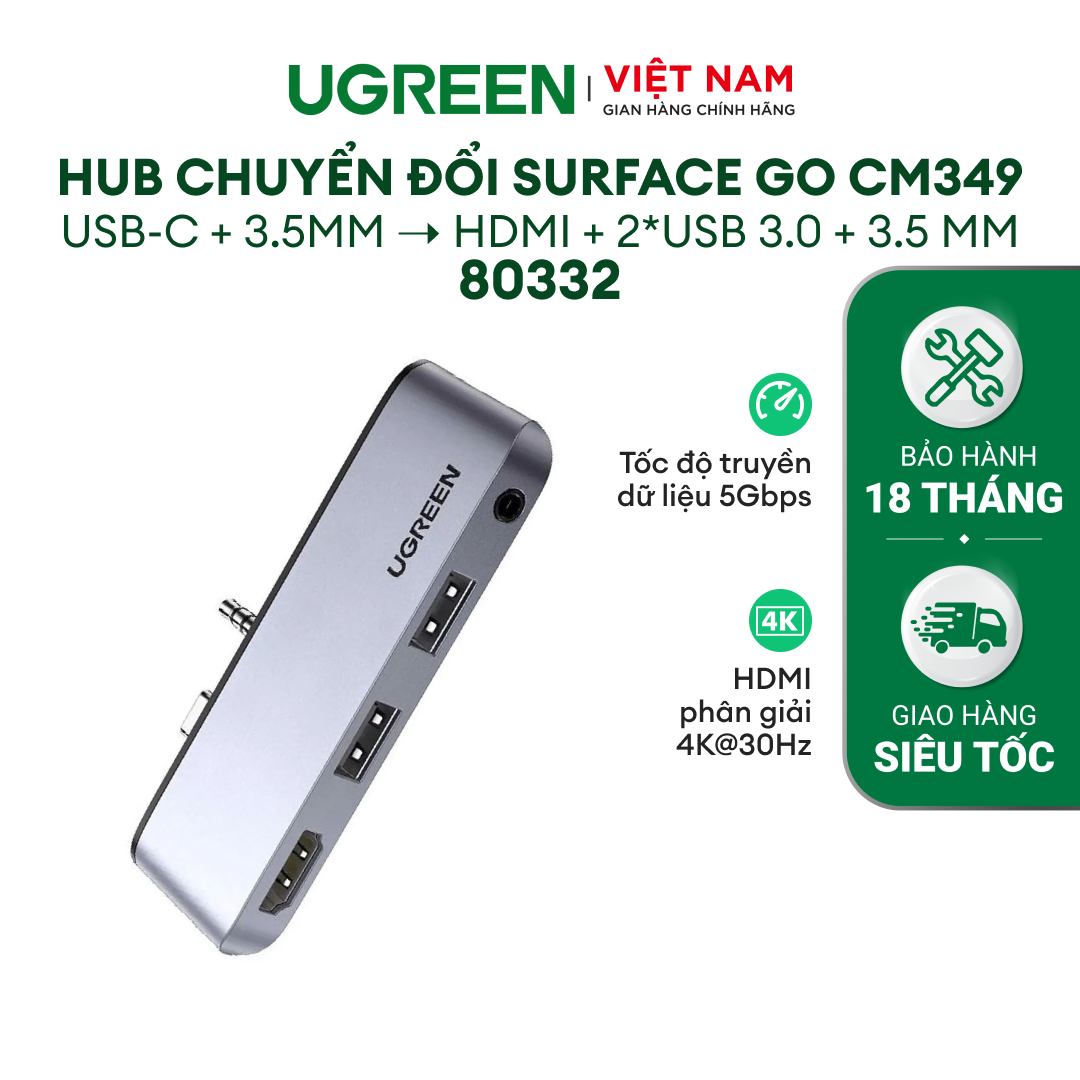 Bộ chuyển đổi surface go ugreen cm349 | chuyển type-c sang hdmi/hub usb 3.0/audio 3.5mm | tốc độ cao 5gbps | bảo hành 18 tháng 1 đổi 1 | 80332