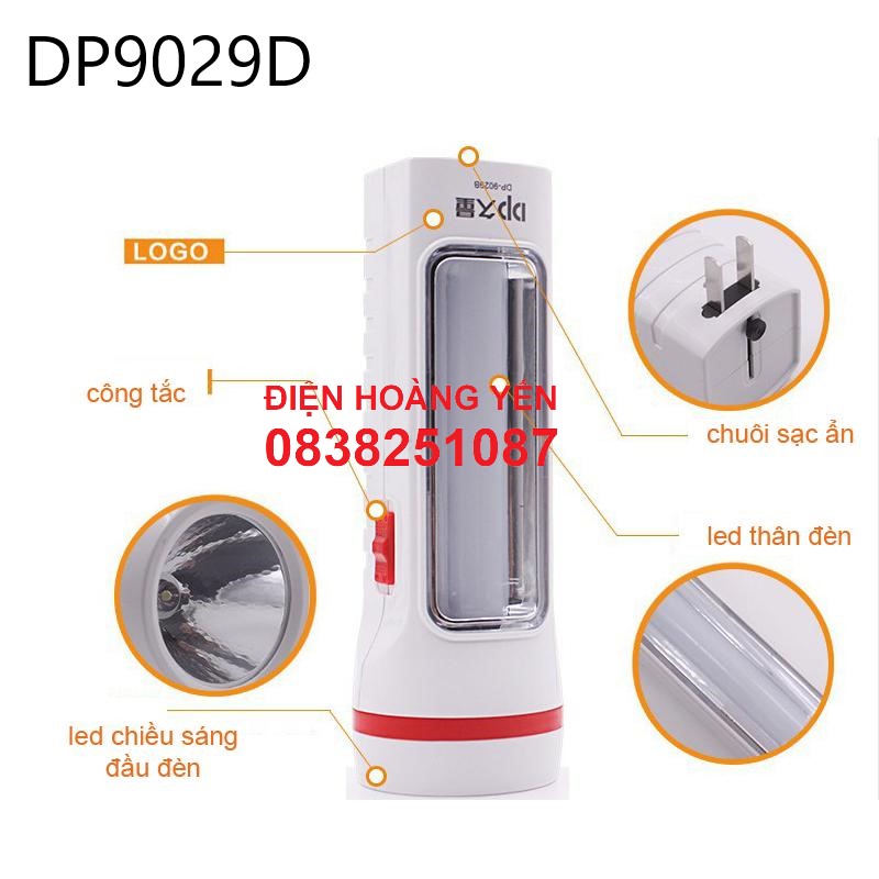Đèn pin led sạc cầm tay 2 chế độ sáng dp 9029d