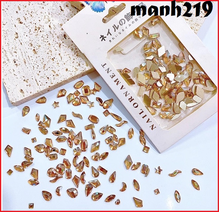 Set đá khối 100 viên màu trà gắn móng