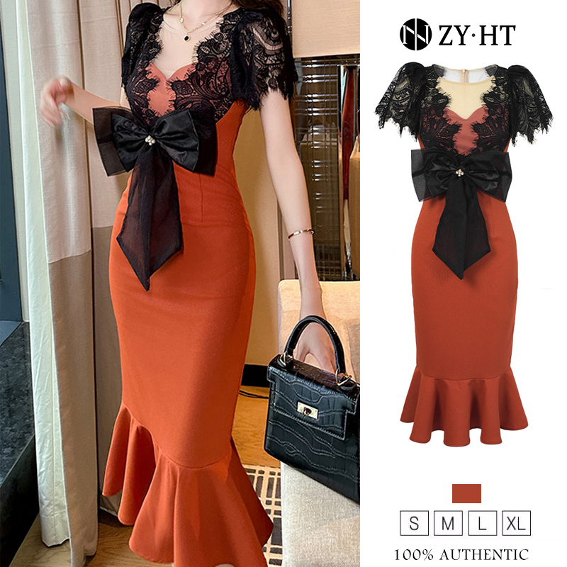 ZYHT Đầm Nước pháp vải ren cổ chữ v hợp thời trang thanh lịch đầm nữ sang chảnh 10721