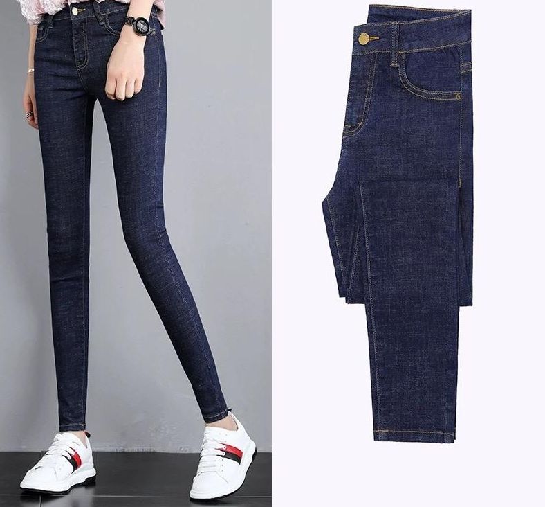 Quần jean nữ (03) lưng cao trơn màu xanh tiêu chất siêu giãn ( size 26 - 34 ) xx-03-2aa46