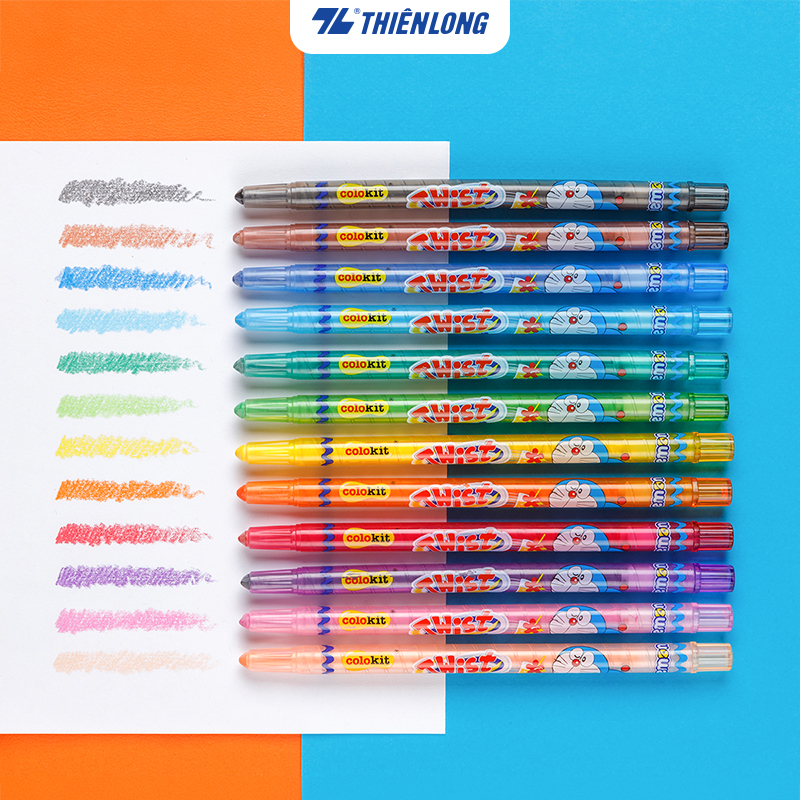 Bút sáp vặn 12 màu Colokit Doraemon TCR-C04/DO màu siêu đẹp, an toàn sử dụng