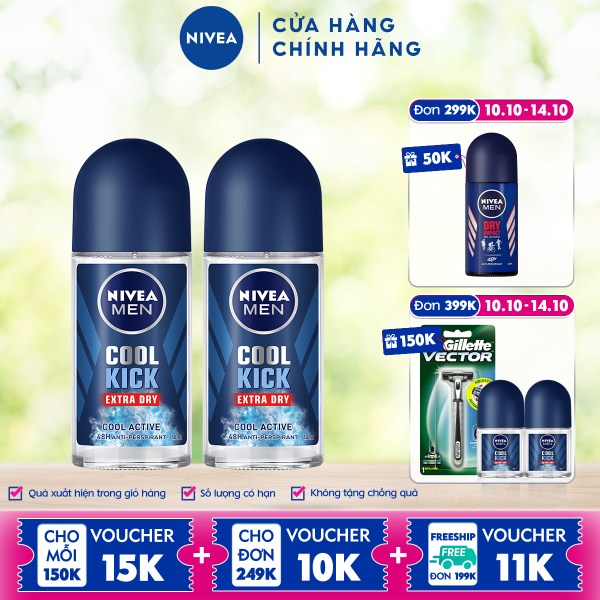 Combo 2 Lăn ngăn mùi NIVEA MEN Cool Kick Mát Lạnh - Thơm năng động (50ml) - 82886 cao cấp