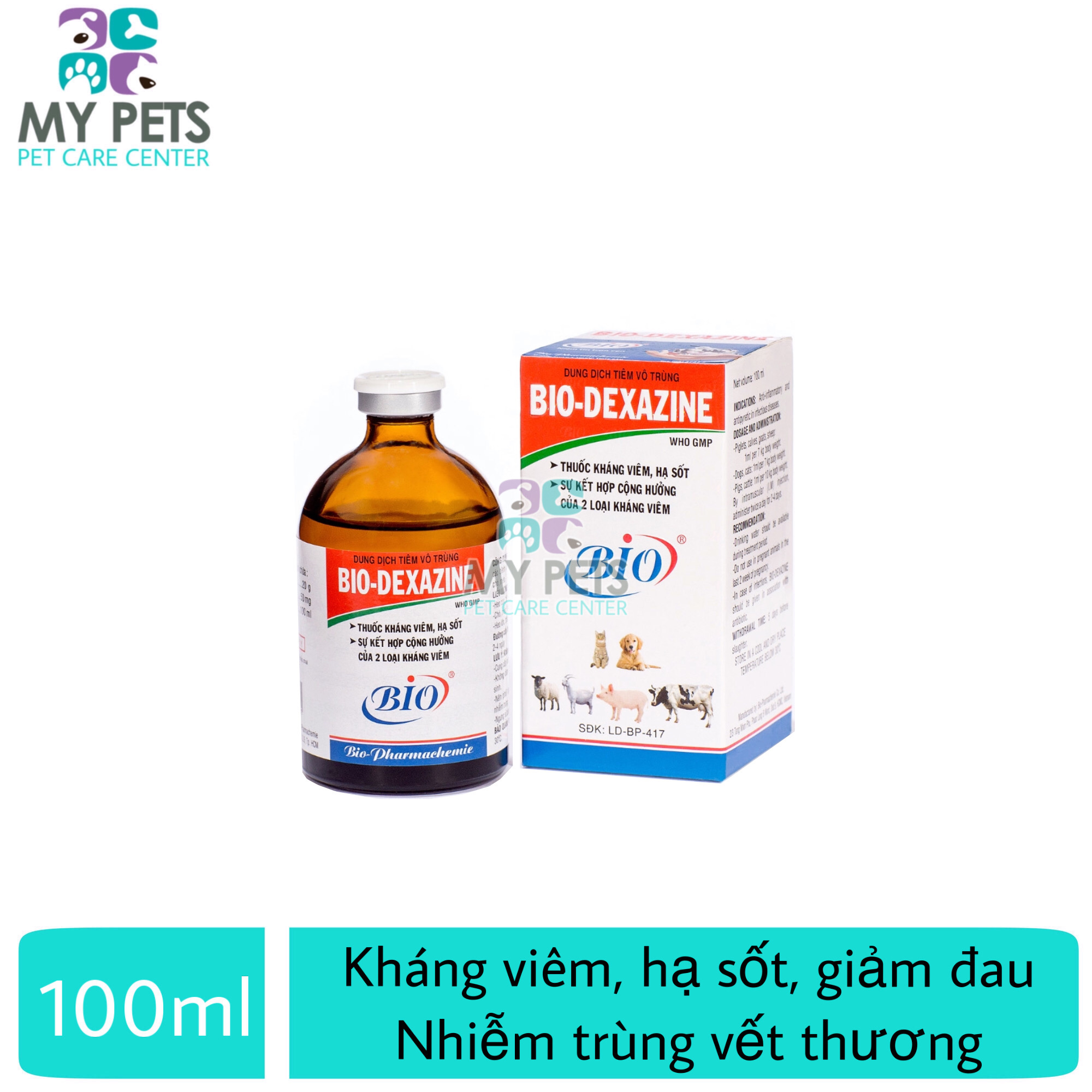 Thuốc tiêm kháng viên, hạ sốt, giảm đau cho chó mèo - Bio Dexazine 100ml