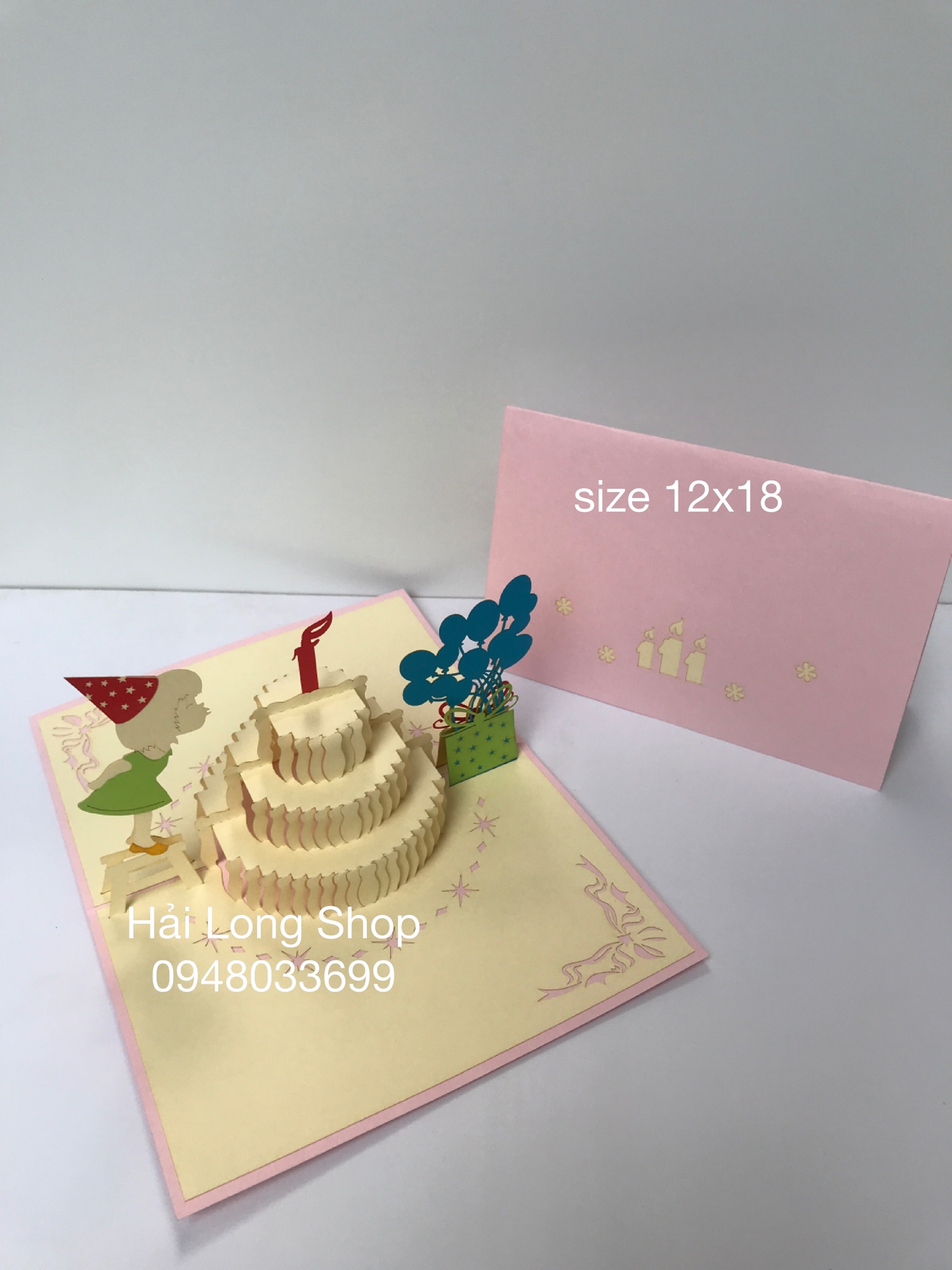 Bé Gái Thổi Nến ( bìa hồng ) -  Sinh Nhật - Birthday - Thiệp 3D