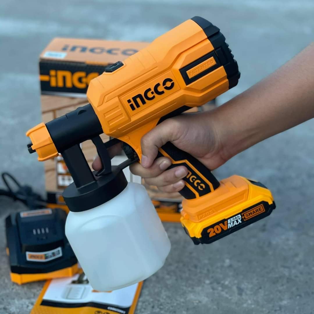 MÁY PHUN SƠN DÙNG PIN LITHIUM INGCO 20V ( KÈM 2 PIN & 1 SẠC ) CSGLI2003 ( kèm 2 đầu bét phun )