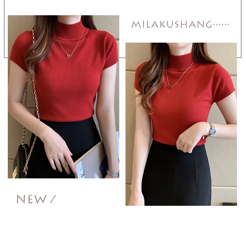 MS404 Áo len cộc tay cao cổ mềm mỏng sang trọng