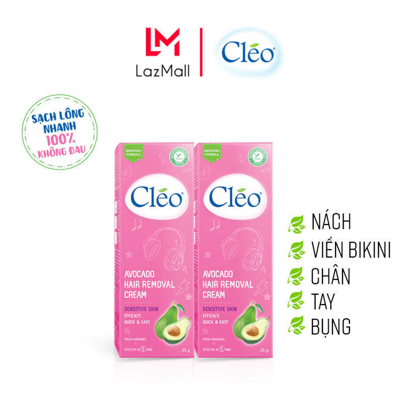 Combo 2 Hộp Kem Tẩy Lông Chiết Xuất Bơ Cho Da Nhạy Cảm Cleo Avocado Hair Removal Cream Sensitive Skin 25gx2, an toàn, không đau và đạt hiệu quả nhanh chóng