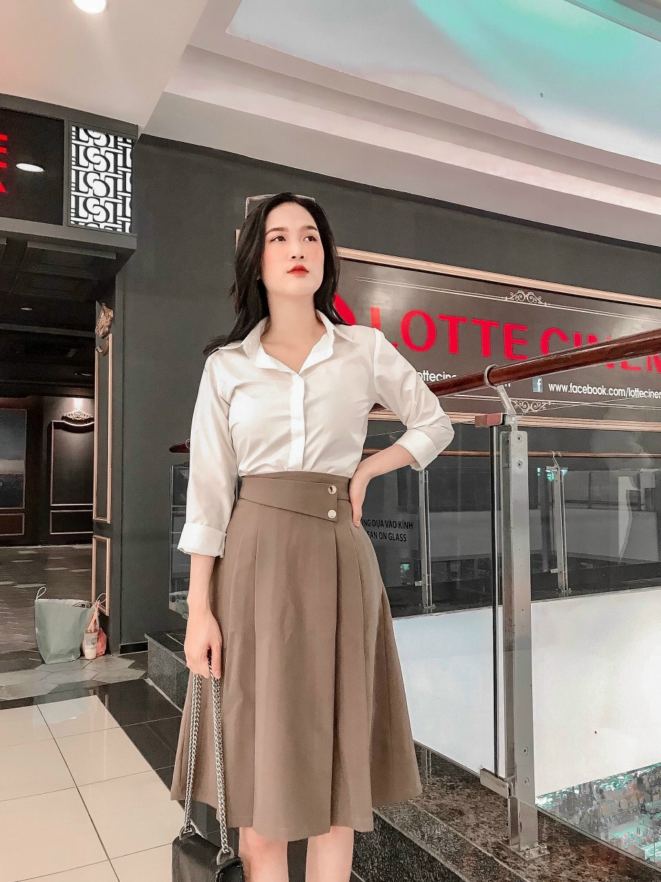 Chân váy dáng xòe tiểu thư dáng dài thời trang nữ