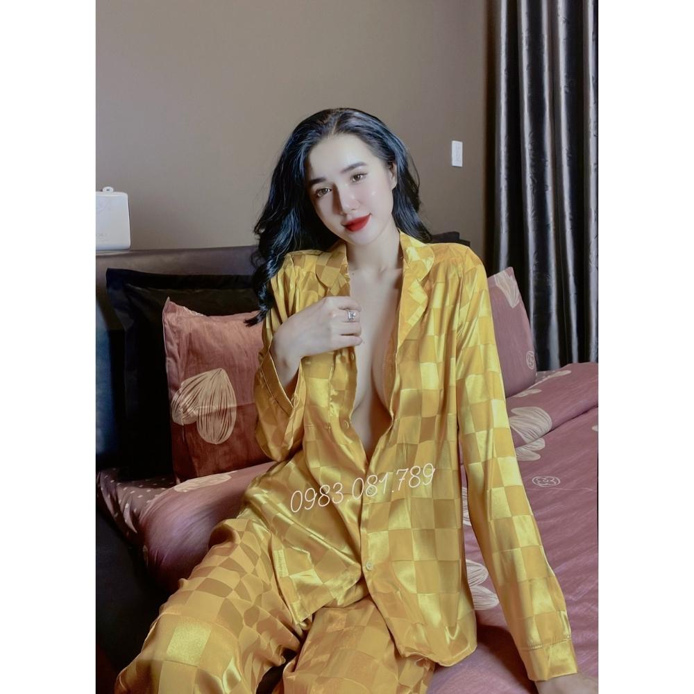 bộ pijama tay dài- quần dài chất lụa lụa gấm