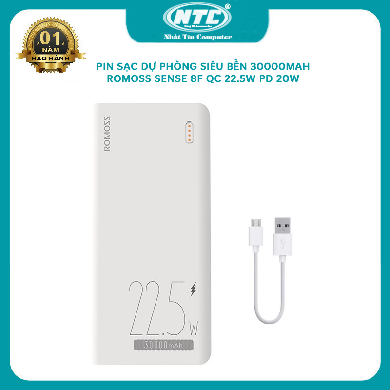 Pin dự phòng sạc nhanh Romoss Sense 8F dung lượng 30000mAh - sạc nhanh QC 22.5W và PD 20W (2 phân loại) Nhất Tín Computer