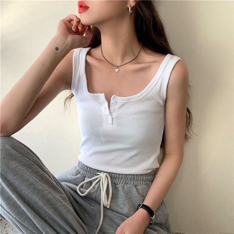 Áo ba lỗ dáng ngắn cúc ngực 3 màu dễ phối đồ/ Áo croptop nữ mặc tôn dáng thời trang hàn quốc - xuongmaythuhien