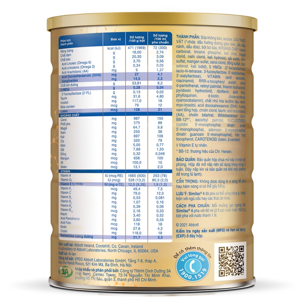Sữa Bột Similac HMO 4 Lon 900g ( bé 2 tuổi trở lên)- hsd 2025