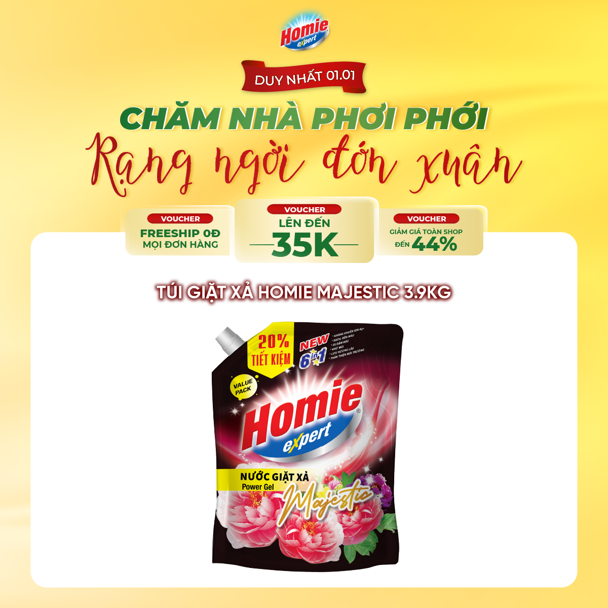 Túi nước giặt xả cao cấp Homie Majestic 3.9kg