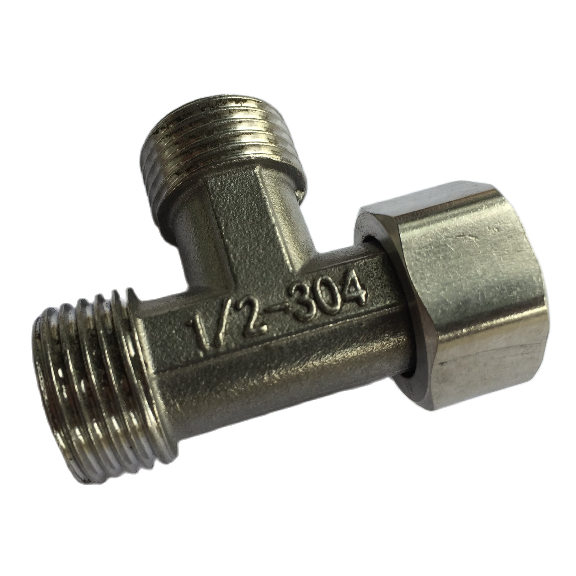 Tê inox 304 hai đầu ren 21mm và 1 đầu rắc co 21mm