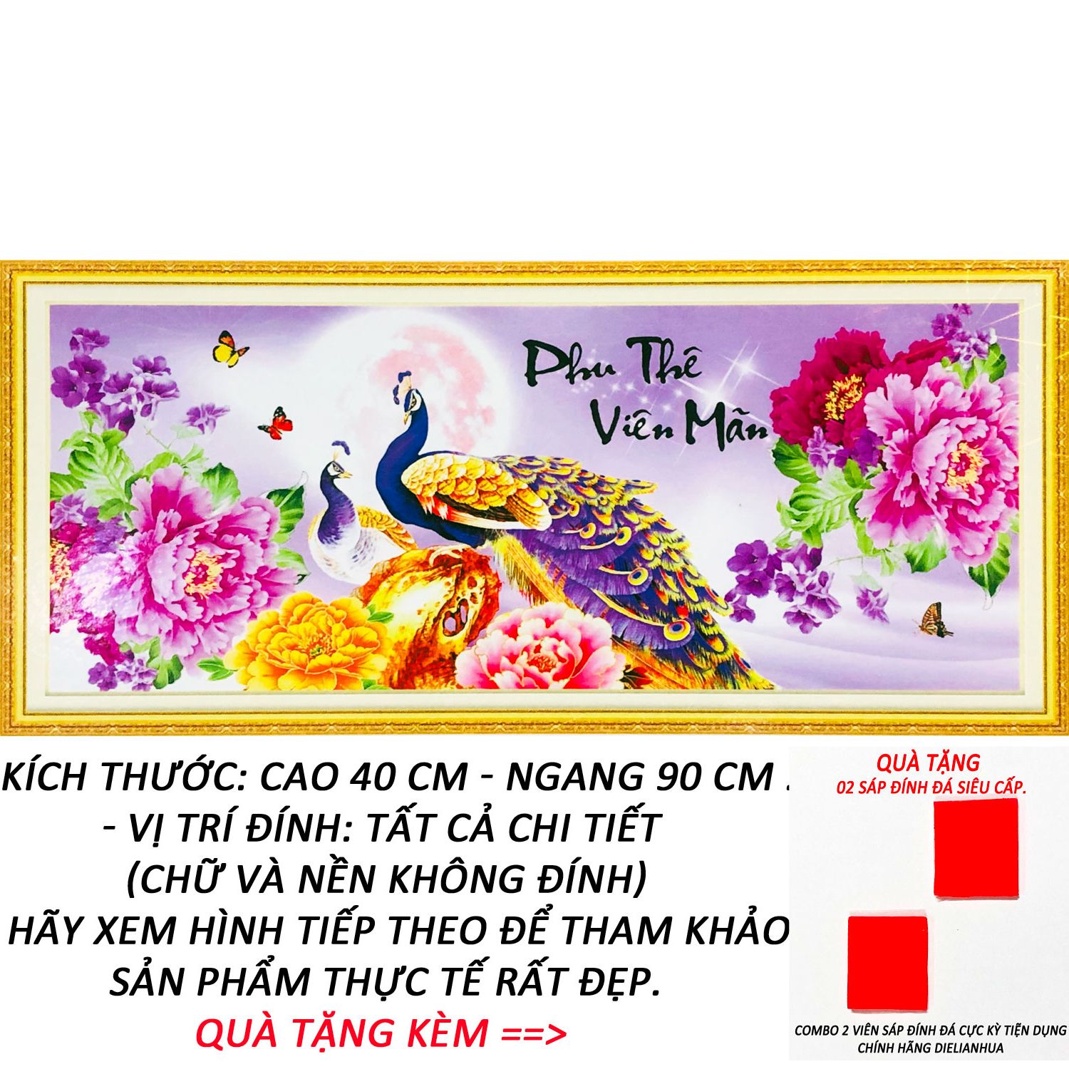 Tranh Đính Đá Đẹp - Phu Thê Viên Mãn 02 (Kèm Quà Tặng) - Tranh Minh Hiền (TỰ ĐÍNH ĐÁ)