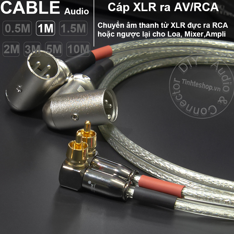 XLR male to rca male 2 jacks all perpendicular - 1 pair DIY 0.5M to 5M