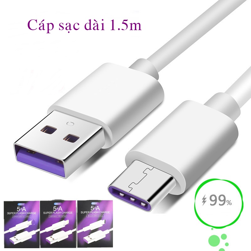 [HCM]Cáp sạc nhanh 5A dùng cho điện thoại Iphone Android Type-C dài 1.5m