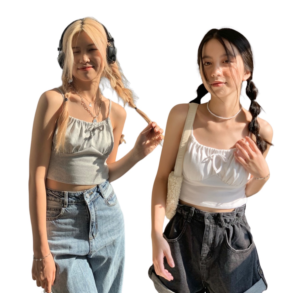 Áo hai dây nữ lollie studio tkp139 vải thun gân ngực rút buộc dây