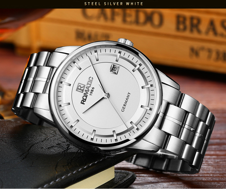 Đồng hồ Nam ROMATIC 1986 Máy GERMANY, Khóa Bướm Cao Cấp, Dây Thép Đúc Đặc Không Gỉ
