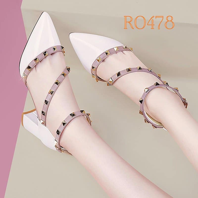 Giày sandal nữ cao gót 6p hàng hiệu rosata đẹp hai màu đen trắng công sở ro478