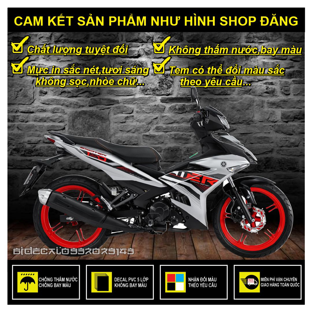Tem rời exciter 150 kỉ niệm in decal trong dán xe trắng hoặc bạc decal chống nước ko bay màu