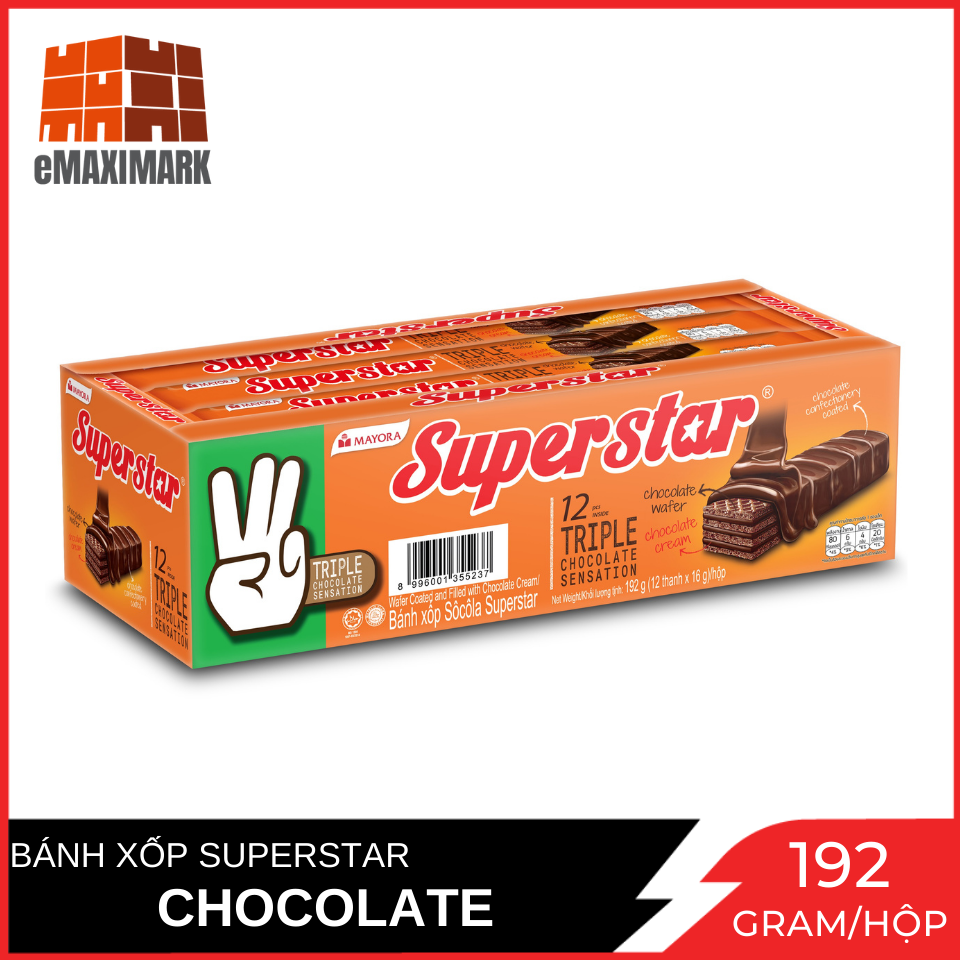 Bánh xốp super star triple choco hộp 192g