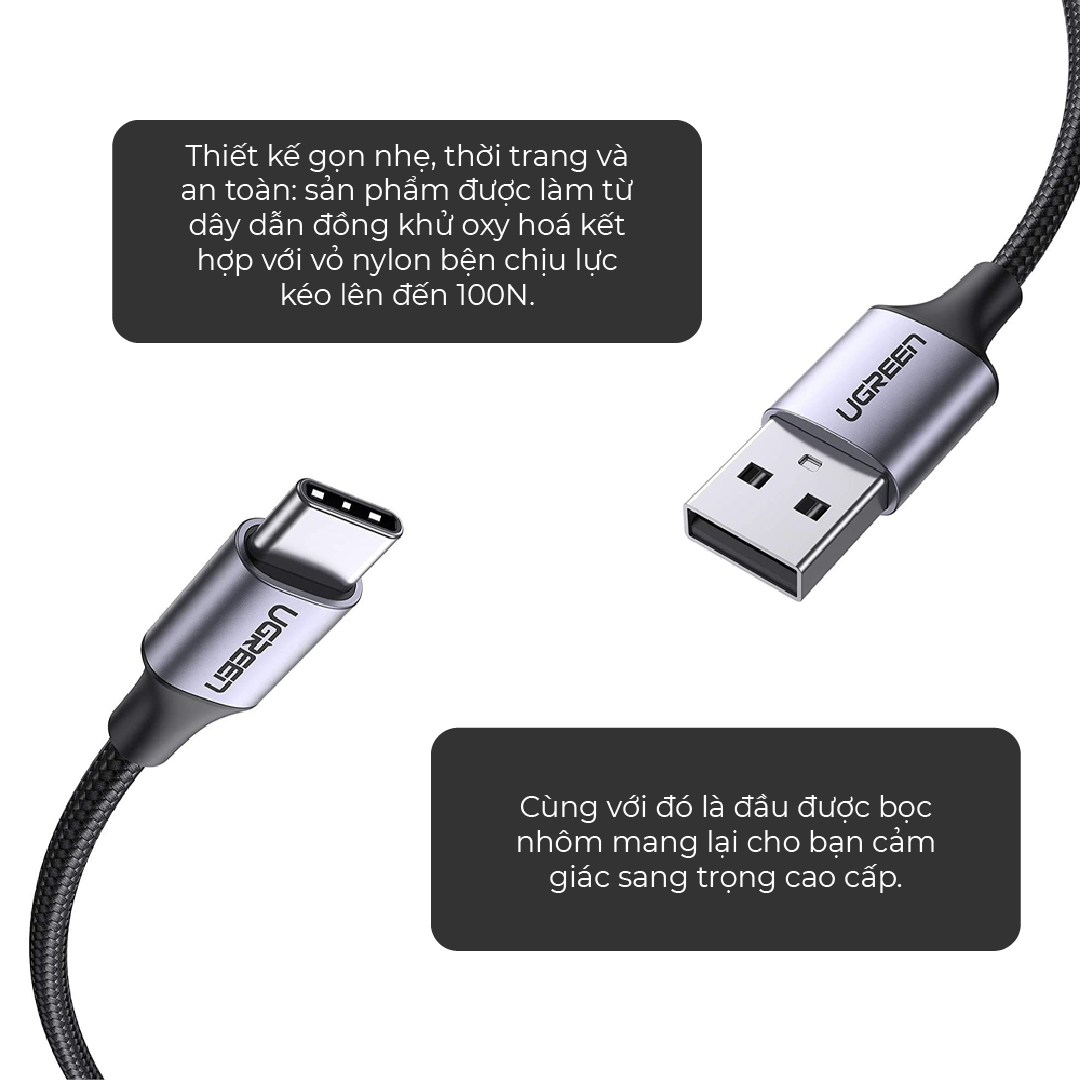 Cáp sạc USB 2.0 A sang Type C Ugreen US288 cho Samsung S21 S20 Xiaomi Redmi Note 11 | Hỗ trợ QC 3.0 dòng sạc 3A 15W 18W | Bảo Hành 1 đổi 1 18 Tháng | 60225 60114 60115 60116 60117 60118 60826 60119 60120 60121 60122 60123