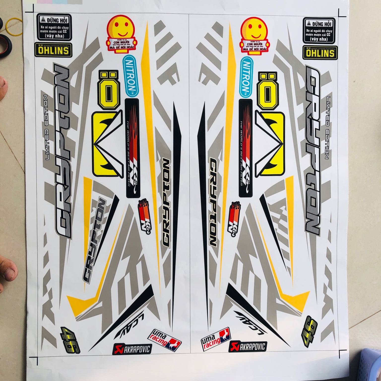 Tem rời exciter 2006--2010 Crypton dán xe trắng