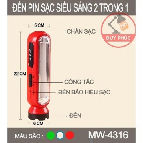 Đèn Pin Sạc 2 Chức Năng 4316 [ Nhỏ & Lớn ]