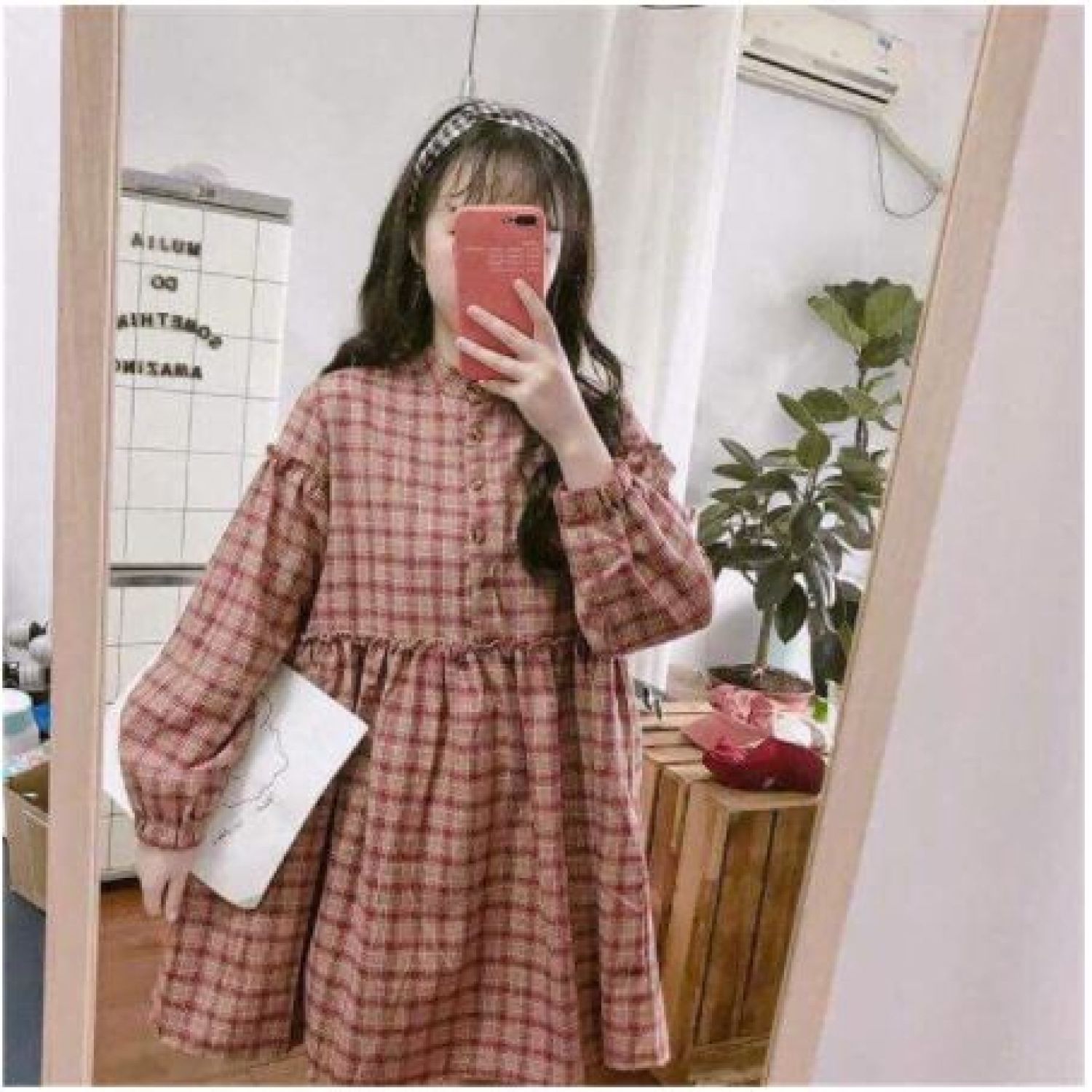 Đầm sơ mi cổ đứng caro