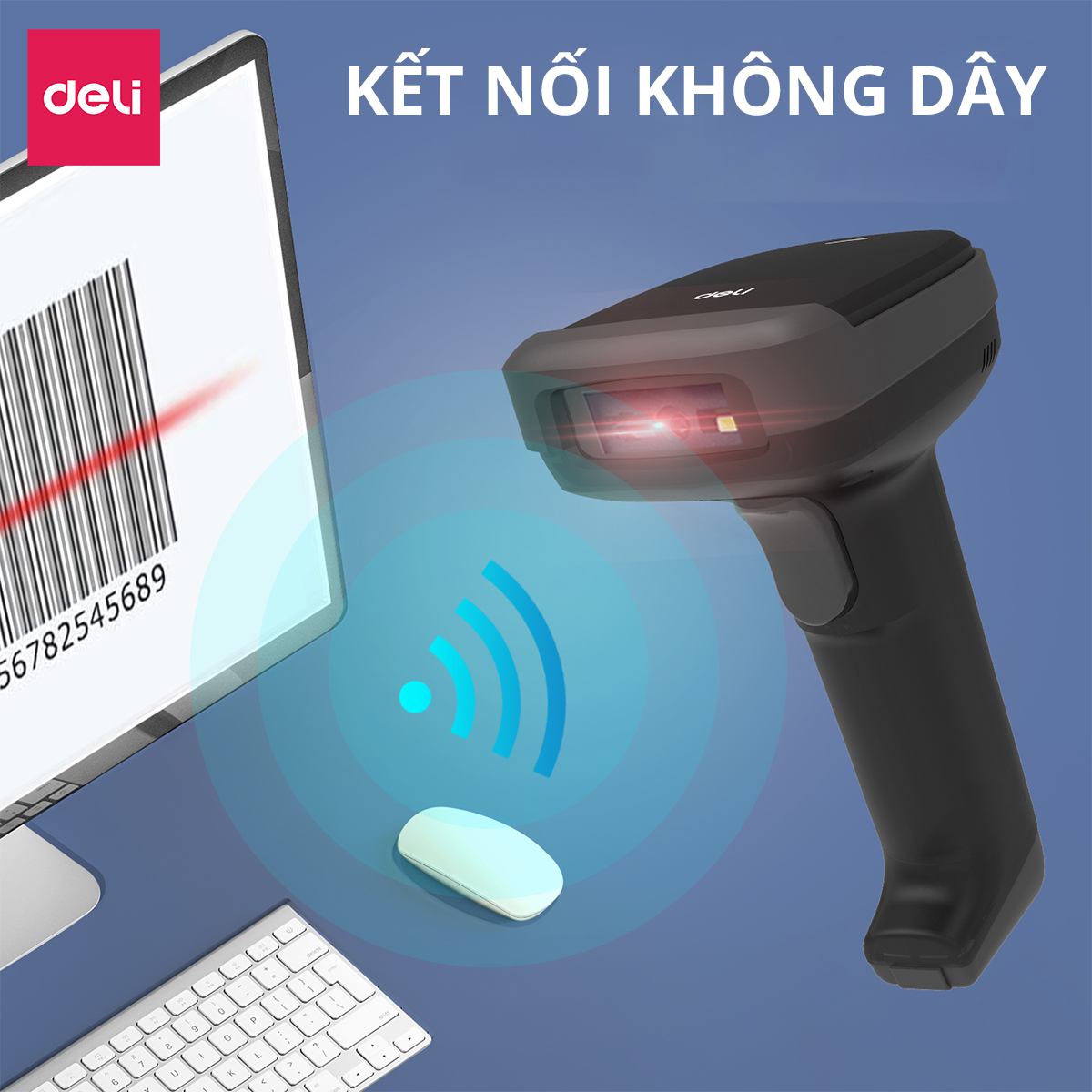 Máy Quét Mã Vạch DELI, Máy Quét Đa Tia, Kết Nối Có Dây Và Không Dây, Quét Các Loại Mã Vạch 1D 2D Barcode QR CODE, Bắn Mã Vạch Liên Tục Dùng Trong Siêu Thị, Cửa Hàng, Tạp Hóa, Hiệu Thuốc