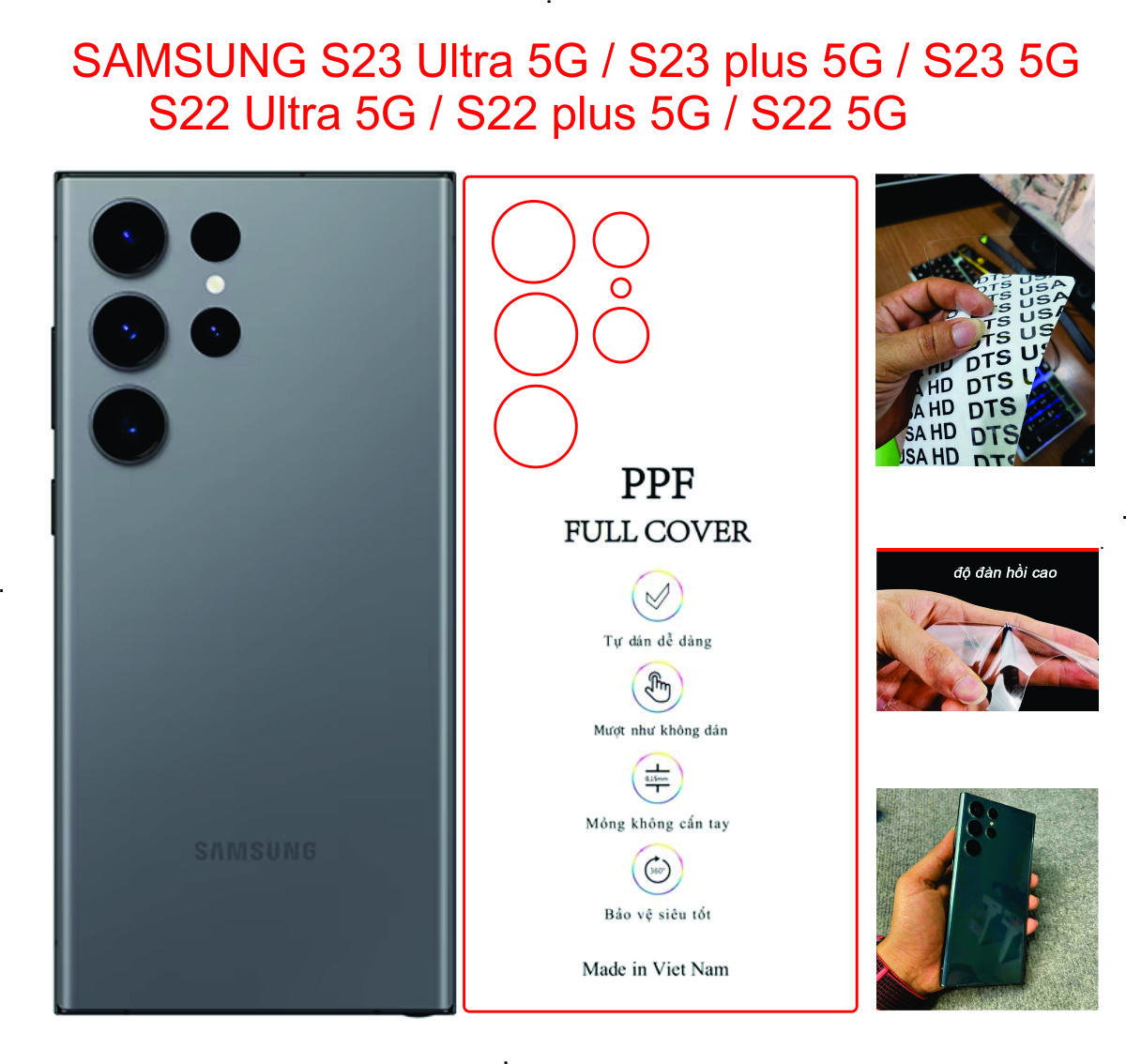 Miếng dán dẻo ppf mặt lưng trong suốt samsung s23 ultra 5g / s23 plus 5g / s23 5g / s22 ultra 5g / s22 plus 5g / s22 5g