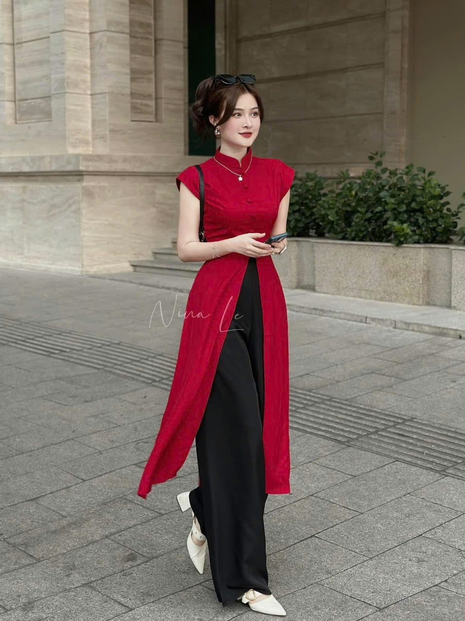 SÉT  ÁO DÀI BÀ BA NÚT BỌC TRẺ TRUNG TÔN DÁNG