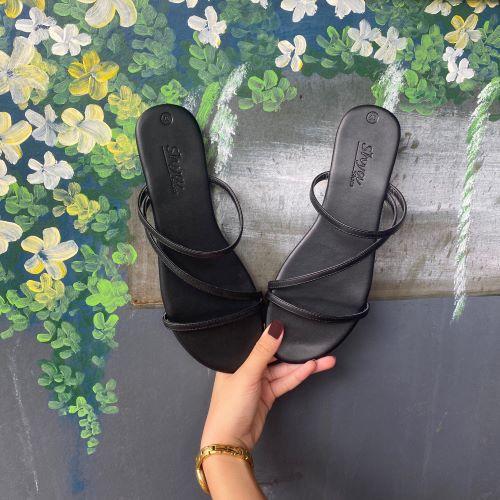 Dép sandal nữ đẹp thời trang đi biển đế bệt dây mảnh quai ngang S027