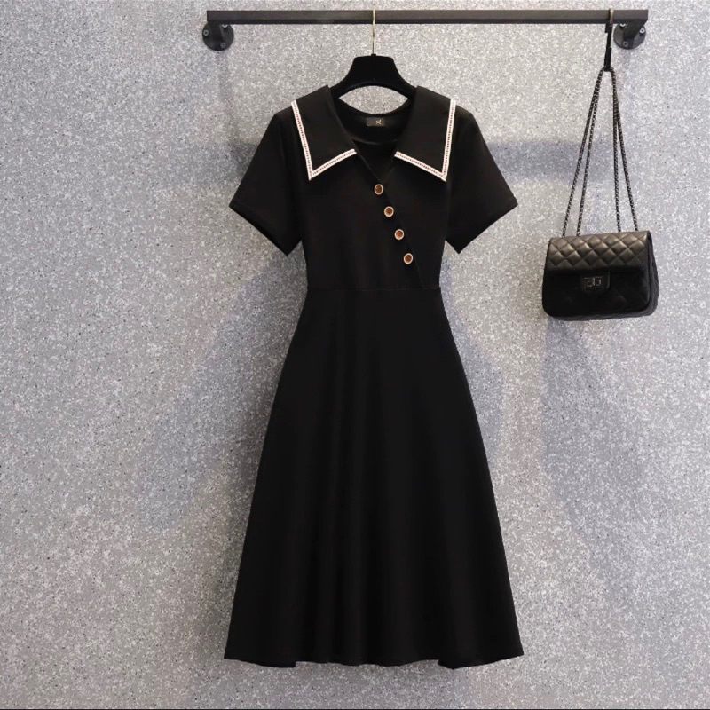ĐẦM TAY NGẮN, CỔ VIỀN TRẮNG, NÚT XÉO  ( có ảnh thật) MS139