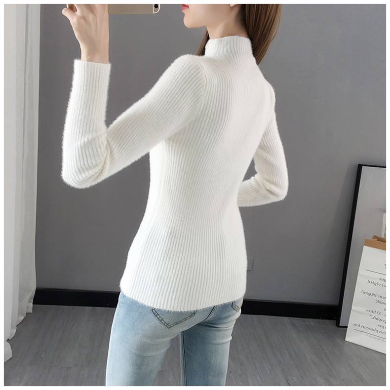 Hàng nhập - Áo len lông thỏ ôm sát cổ 3 phân ngực phối nút basic - DL65141