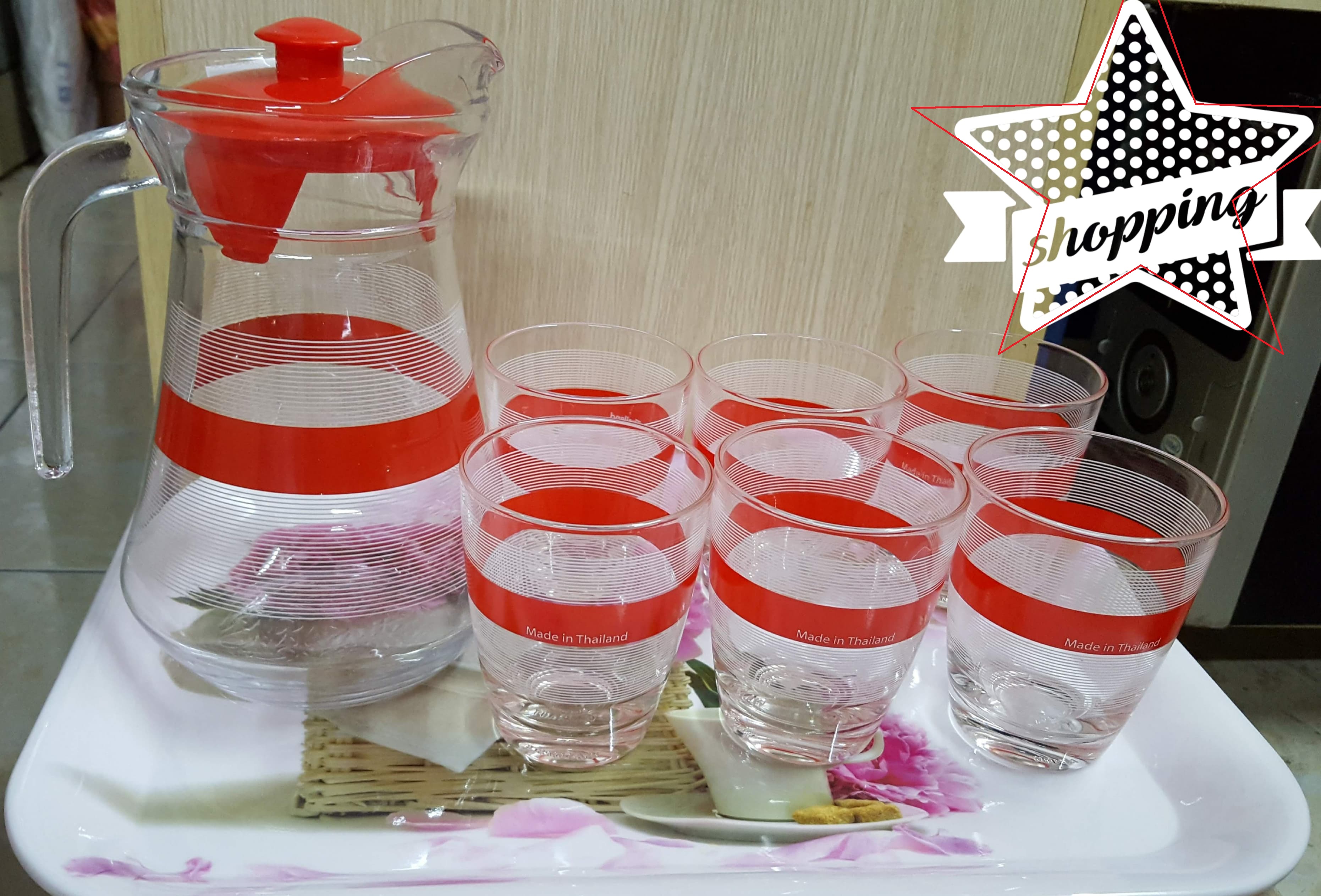 Bộ Bình Ly Thủy Tinh Thái Lan ( 1 Bình và 6 Ly )