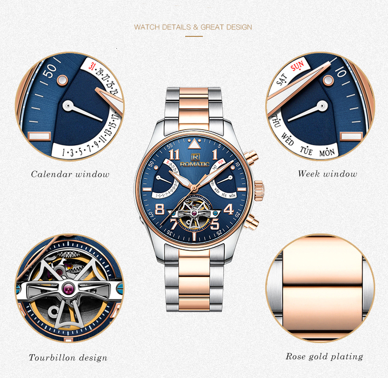Đồng Hồ Nam ROMATIC 3D Siêu Đẹp,  Chống Nước Tốt, Dây Demi Sang Trọng