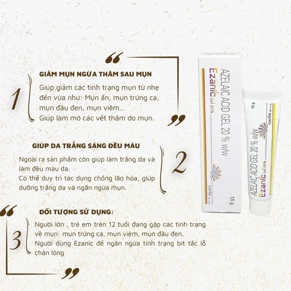 Gel giảm mụn, mờ thâm Azelaic Acid Gel 20% 15 gram