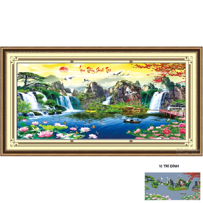 Tranh đính đá phong cảnh - tranh đính đá lưu thuỷ sinh tài - kích thước 160 x 85cm