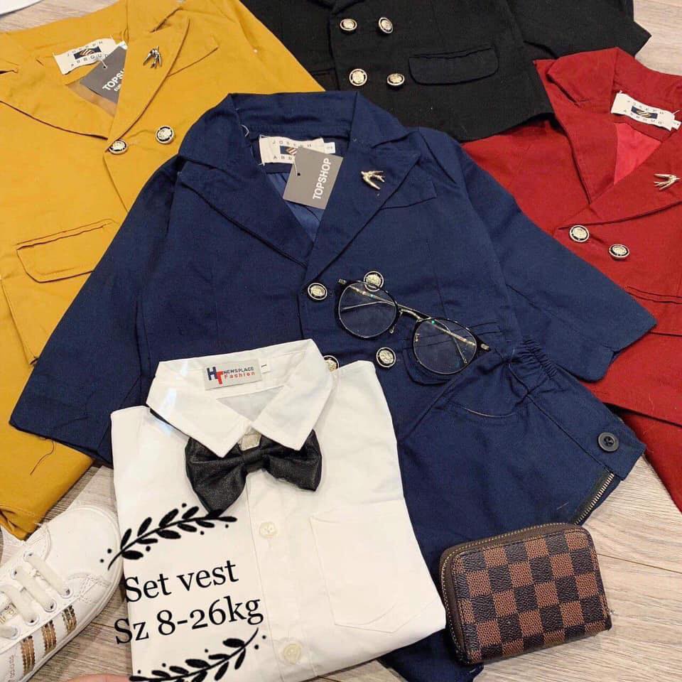 Set Vest kaki màu 4 món cho bé trai